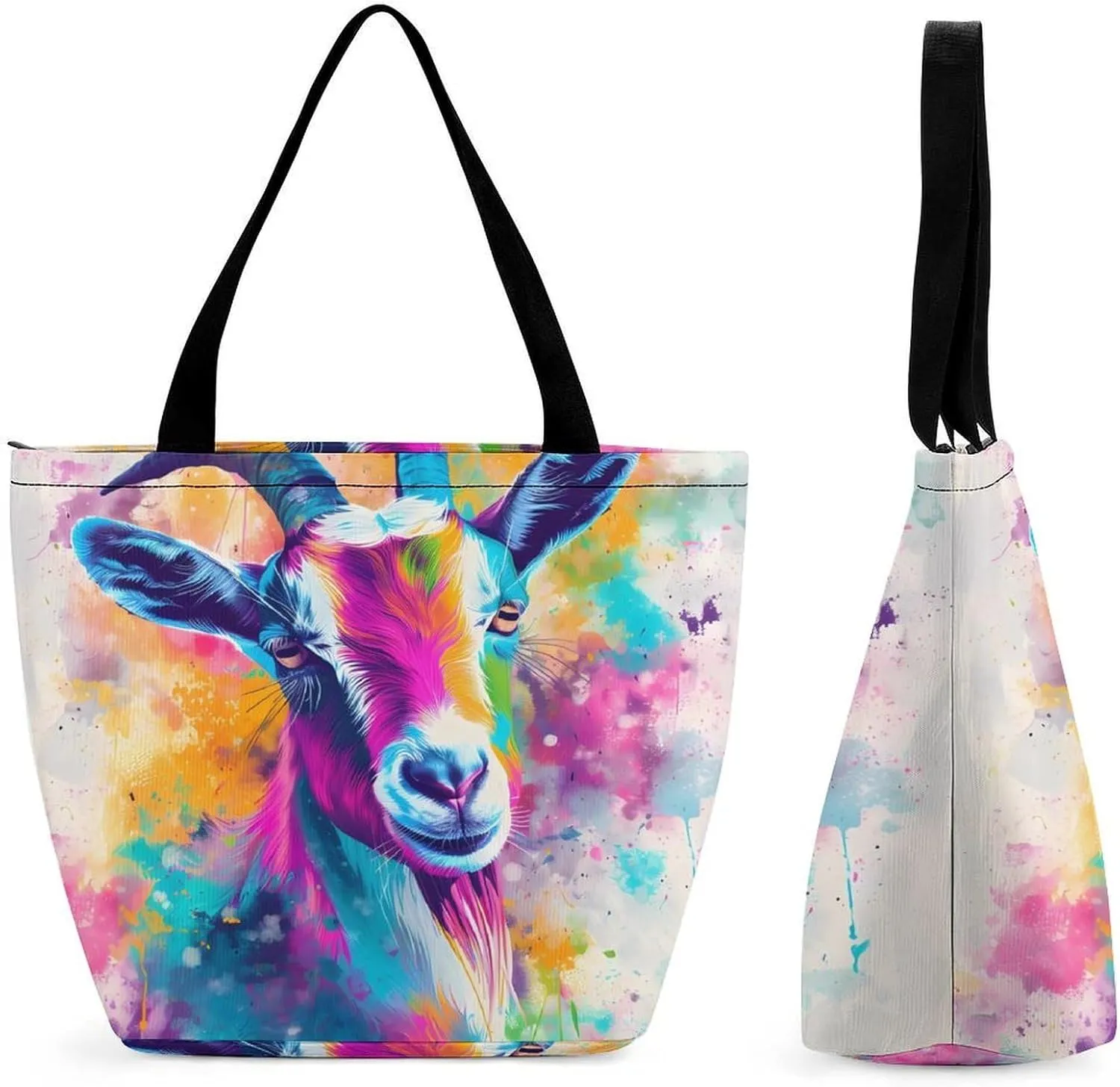 Colorful Goat Womens Tote Bag Purse with Zippered Shoulder Handbags For Work