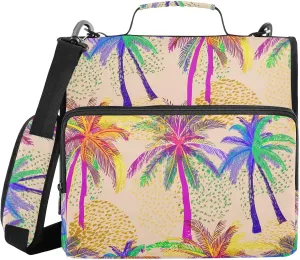 Colorful Palm Trees Beige 3 Ring Zipper Binder with Shoulder Strap File Folder Organizer for School Office Supplies Storage