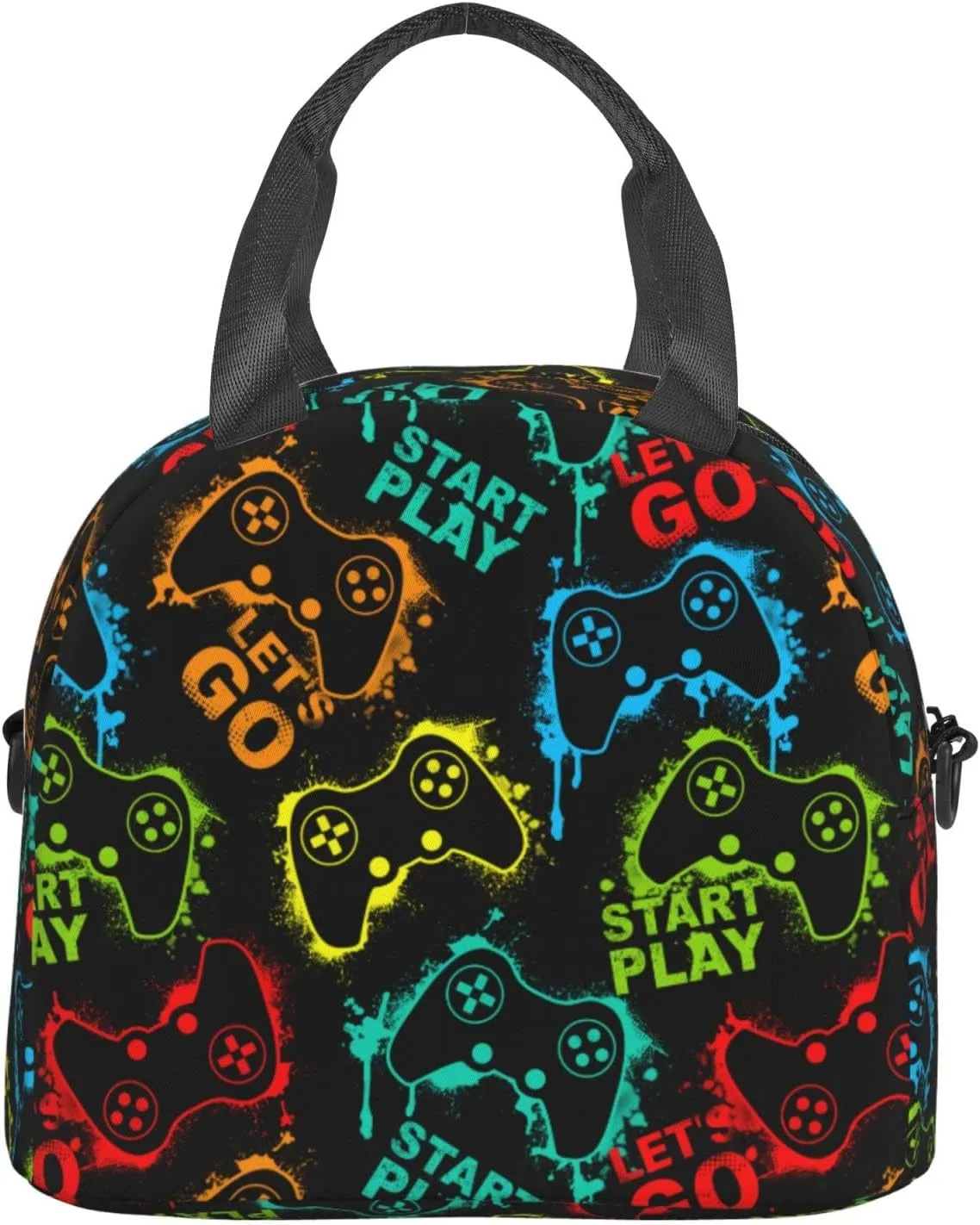 Colorful Silhouettes Game Joystick Lunch Bag Reusable Insulated Lunch Tote Bag Lunchbox Container With Adjustable Shoulder Strap For Office Work School Picnic Travel