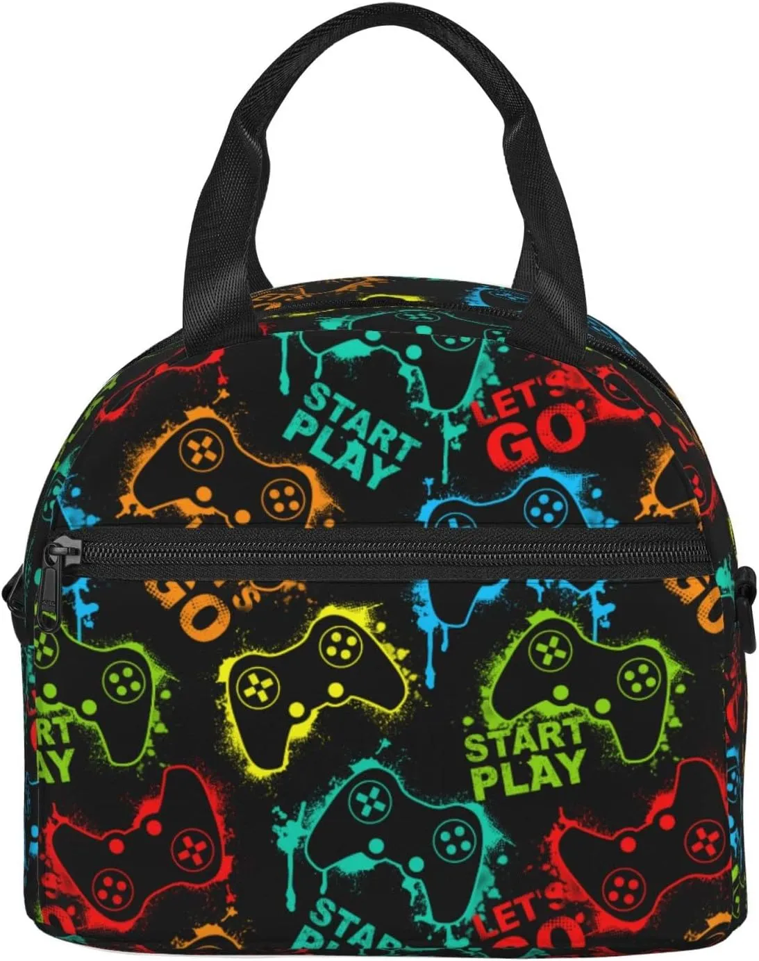 Colorful Silhouettes Game Joystick Lunch Bag Reusable Insulated Lunch Tote Bag Lunchbox Container With Adjustable Shoulder Strap For Office Work School Picnic Travel