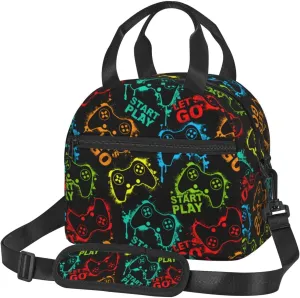 Colorful Silhouettes Game Joystick Lunch Bag Reusable Insulated Lunch Tote Bag Lunchbox Container With Adjustable Shoulder Strap For Office Work School Picnic Travel