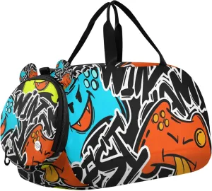 Colourful Joystick Video Game Sports Duffle Bag for Girls Boys, Gym Bag with Shoe Compartment, Kids Travel Overnight Weekender Shoulder Bag