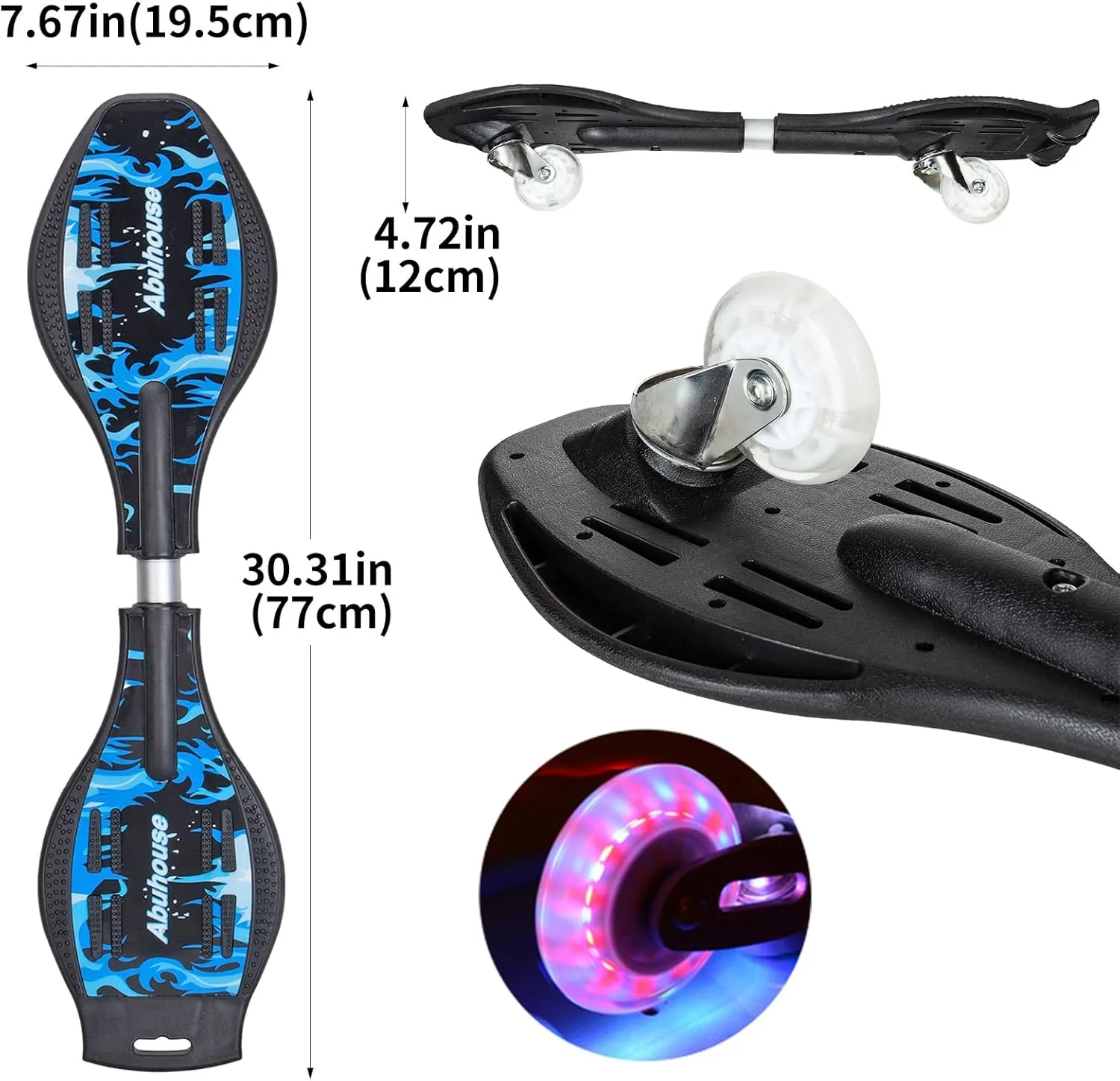 Comeon Caster Board Skateboard, Compact and Lightweight Skateboard with 360-degree Casters and Illuminating Wheels, for Kids 8 