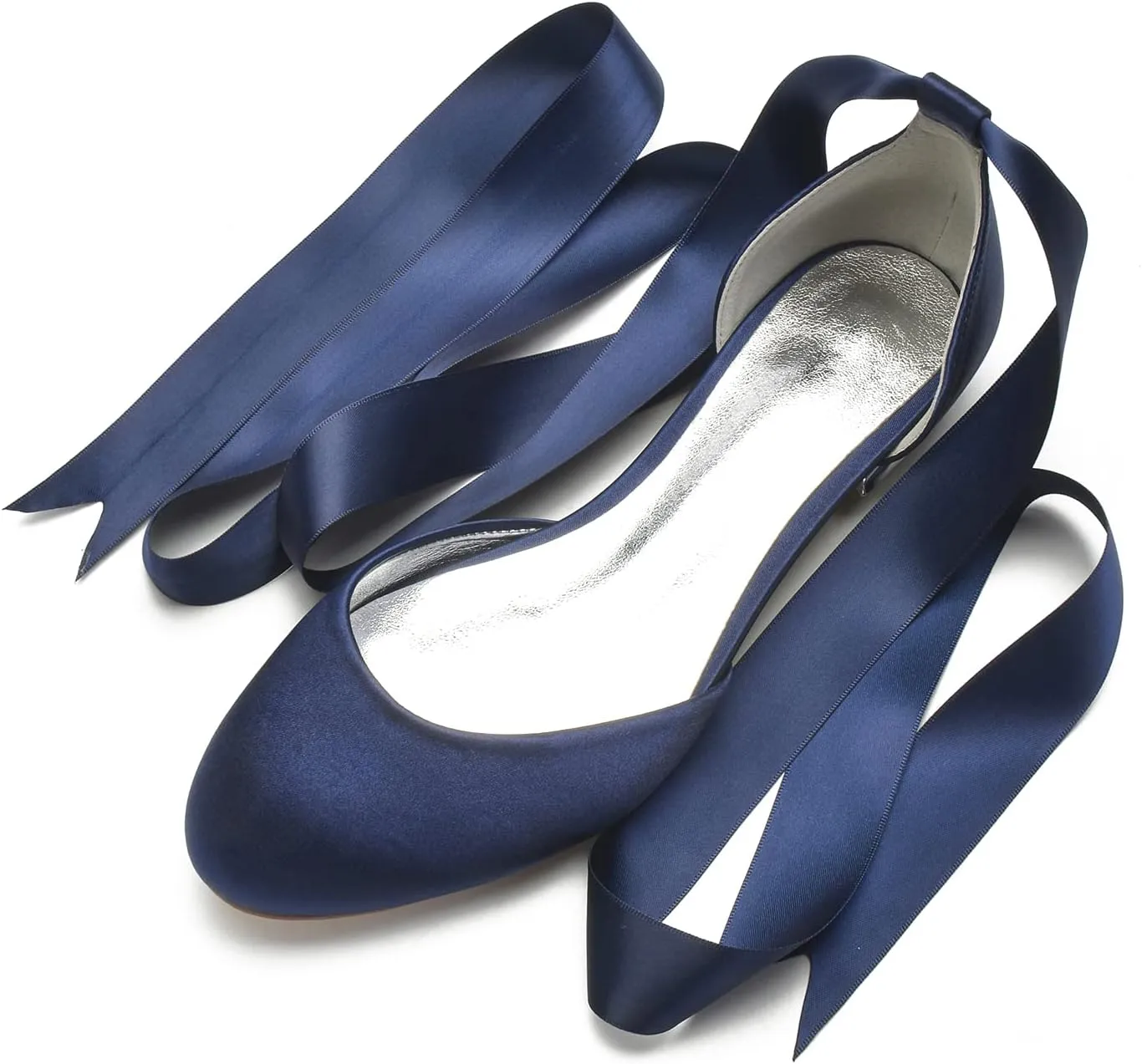 COMFASH Ballet Flats Satin Comfortable Closed Toe Ribbon Tie Women Bride Wedding Shoes