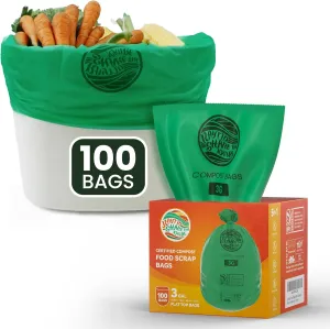 Compost Bags 3 Gallon,100 Count,Compost Food Scrap Waste Bags Fits Countertop Bin,Small Kitchen Food Scrap Waste Bags,Compost bin bags,Certified by BPI,ASTM D6400 and OK compost HOME certified