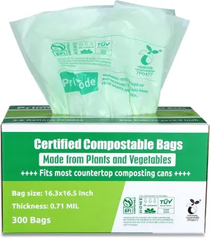 Compostable Bags, 2.6 Gallon Food Scraps Yard Waste Bags, 300 Count, Extra Thick 0.71 Mil. ASTM D6400 Compost Bags Small Kitchen Bag Certified by BPI and TÜV AUSTRIA