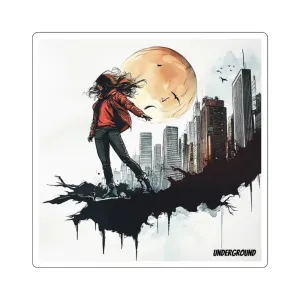 Concrete Dawn Street Sticker – Urban Ink & Watercolor City Art