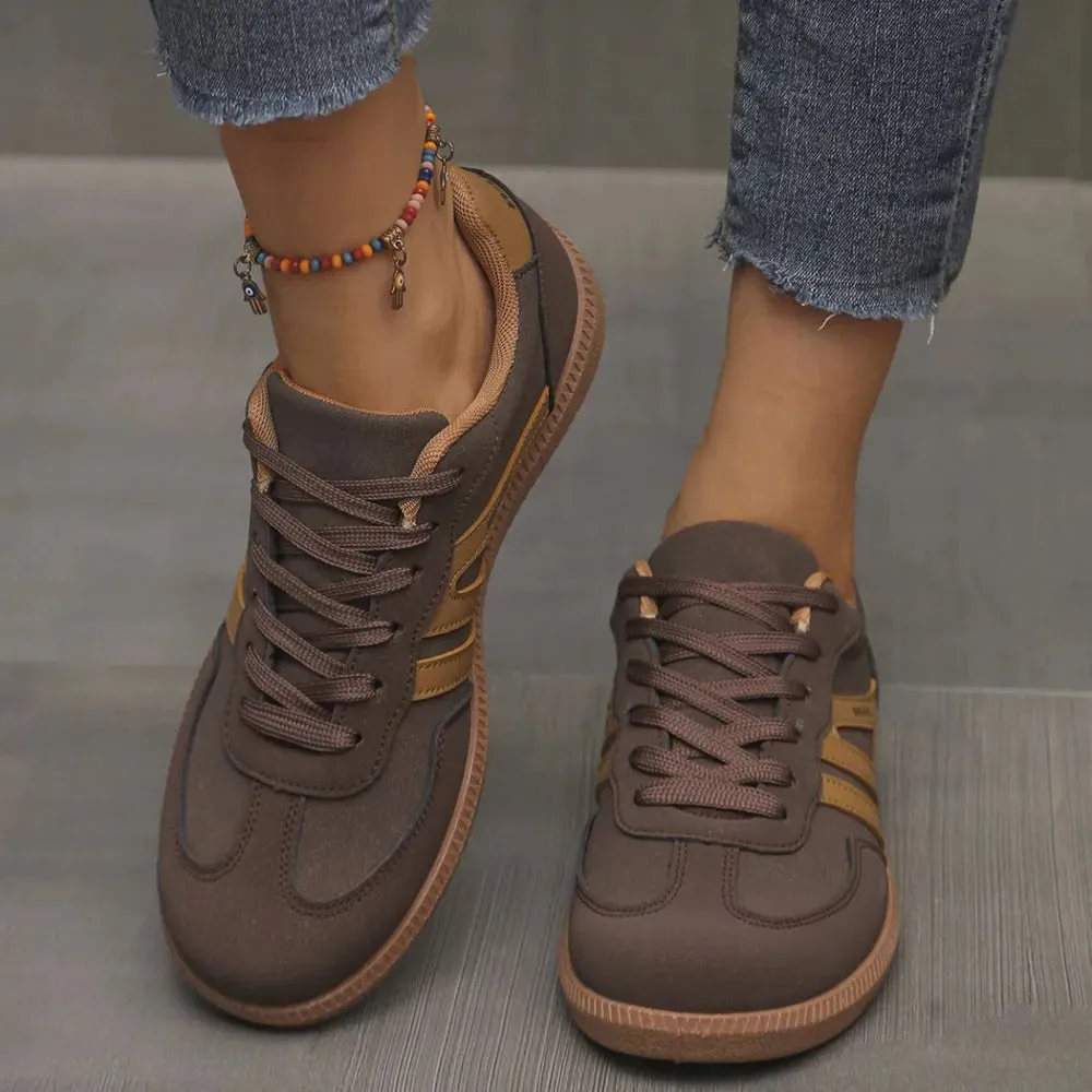 Contrast Lace Up Round Toe Sneakers