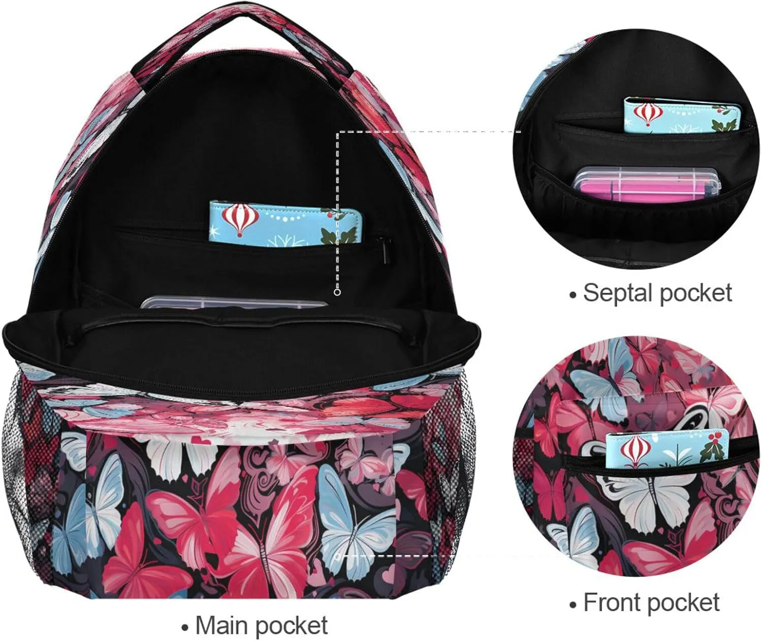 Cool Backpacks for Teens Boys Girls Fashion School Bag with Chest Strap for College Work Aesthetic Butterfly Cute