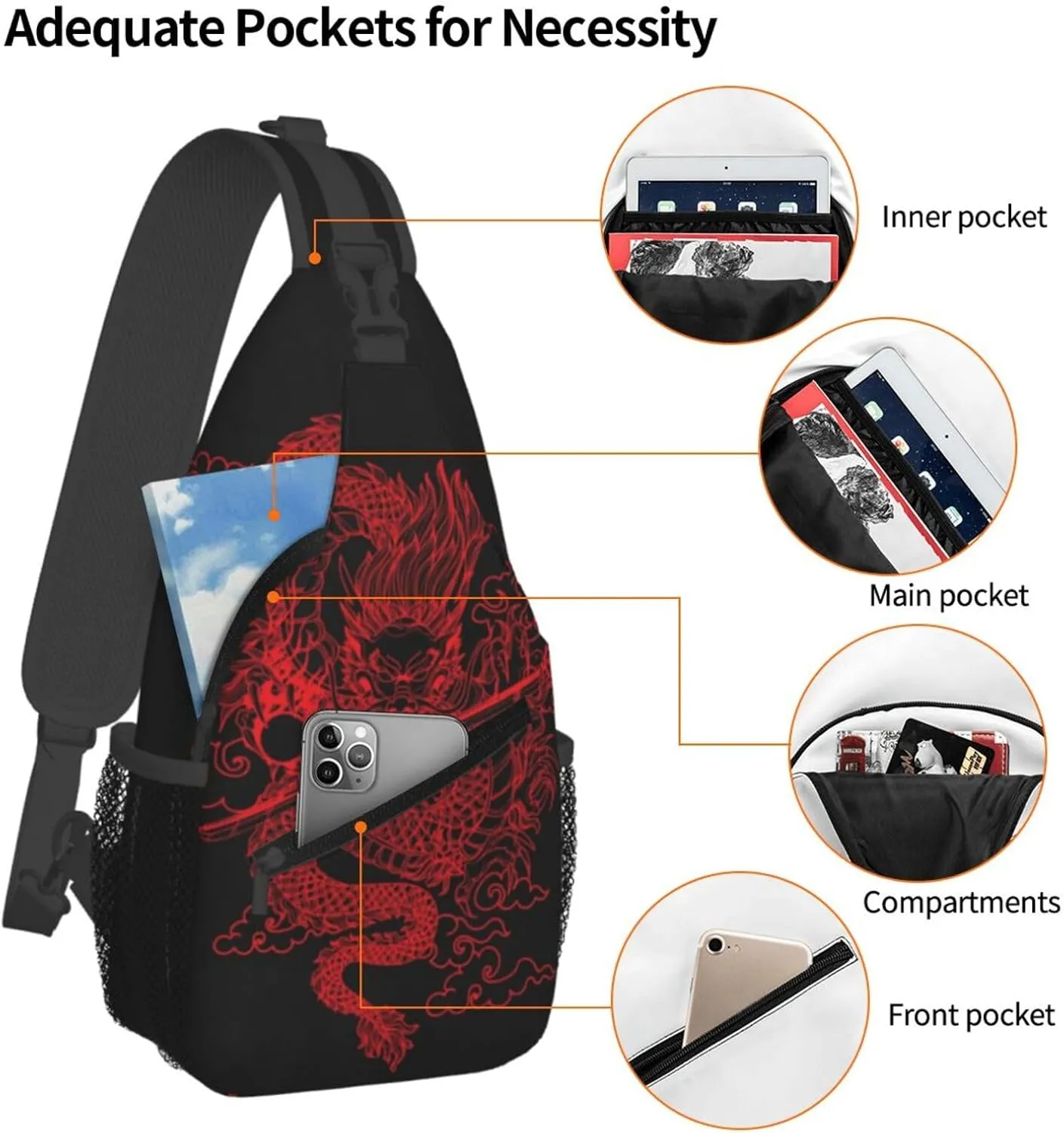 Cool Dragon Crossbody Sling Backpack Sling Bag Travel Hiking Chest Bag Dragon Daypack for Men Women