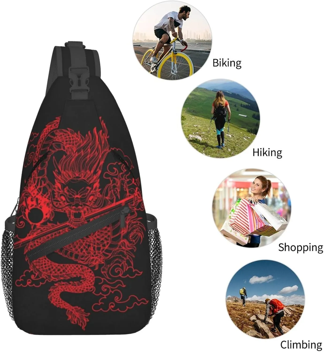 Cool Dragon Crossbody Sling Backpack Sling Bag Travel Hiking Chest Bag Dragon Daypack for Men Women
