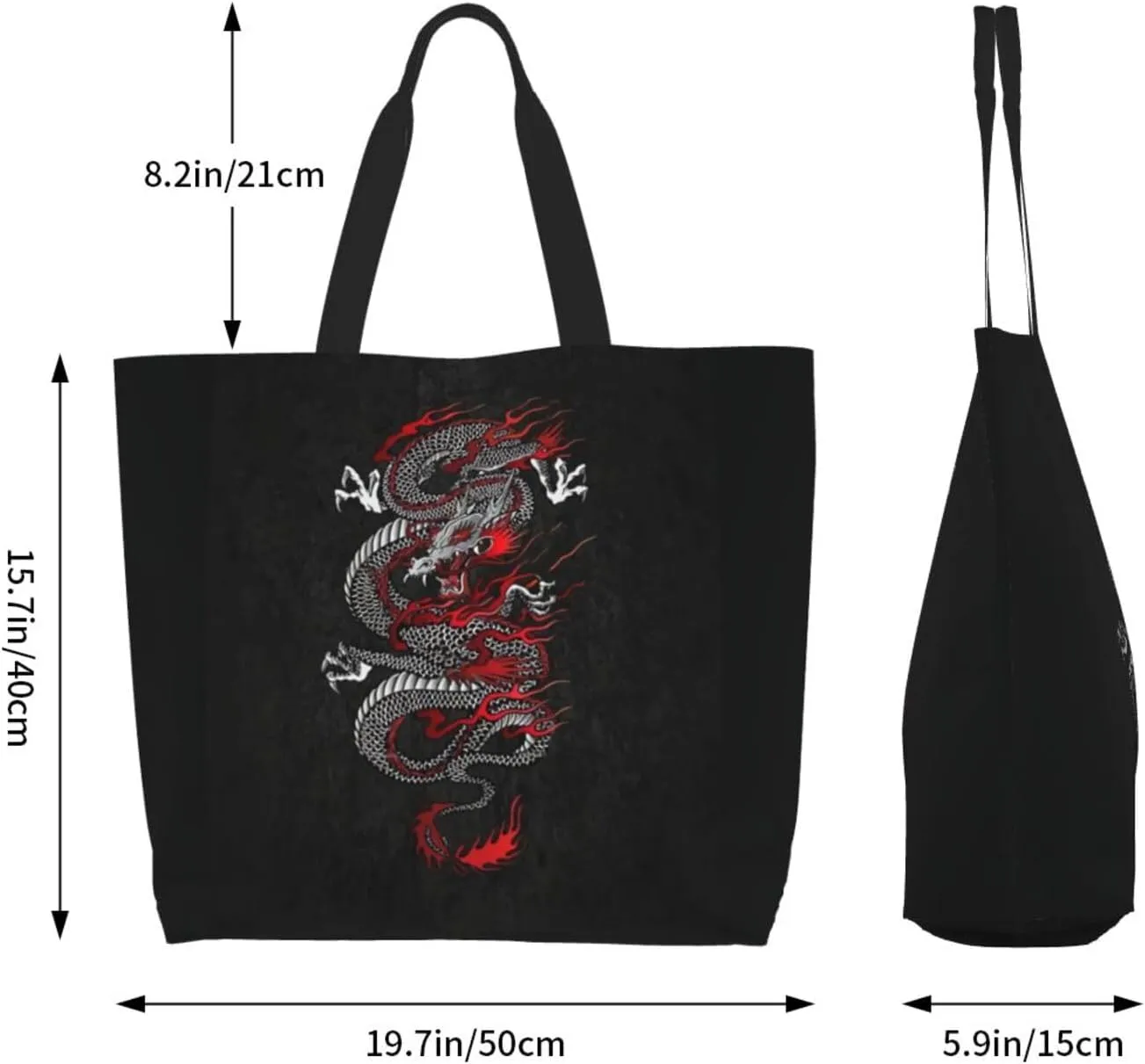 Cool Dragon Tote Bag Foldable Dragon Shoulder Bags Reusable Grocery Tote Bag Beach Bag Shopping Bag Travel Bag