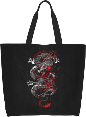 Cool Dragon Tote Bag Foldable Dragon Shoulder Bags Reusable Grocery Tote Bag Beach Bag Shopping Bag Travel Bag