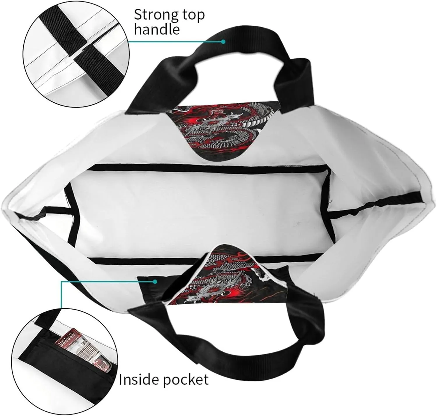 Cool Dragon Tote Bag Foldable Dragon Shoulder Bags Reusable Grocery Tote Bag Beach Bag Shopping Bag Travel Bag