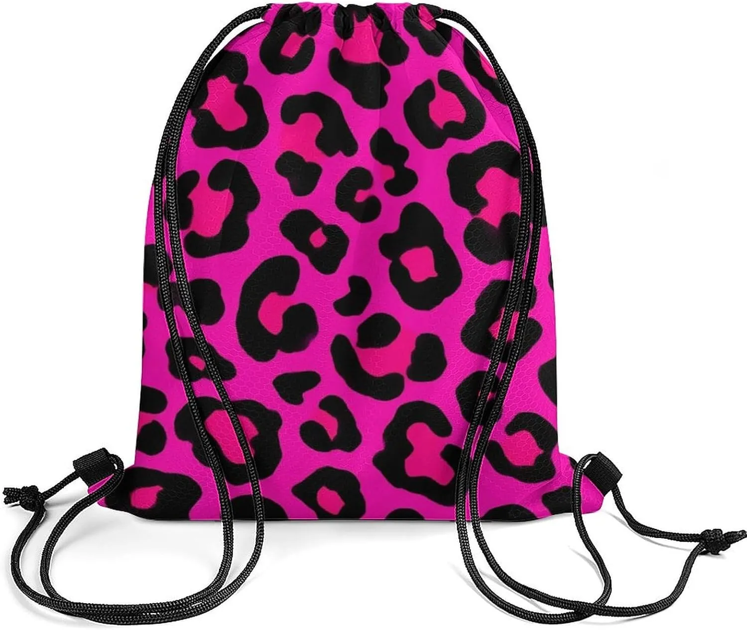 Cool Drawstring Bag for Men Women, Unisex Waterproof Sackpack Bags, Pink Dots Wild Cheetah Leopard Print Lightweight Backpack Shoulder Bag with Strap for Sports