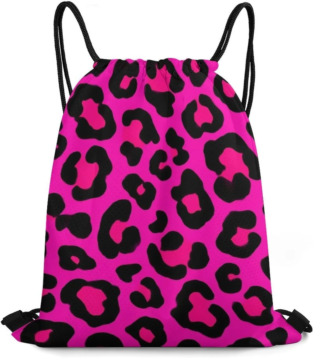 Cool Drawstring Bag for Men Women, Unisex Waterproof Sackpack Bags, Pink Dots Wild Cheetah Leopard Print Lightweight Backpack Shoulder Bag with Strap for Sports