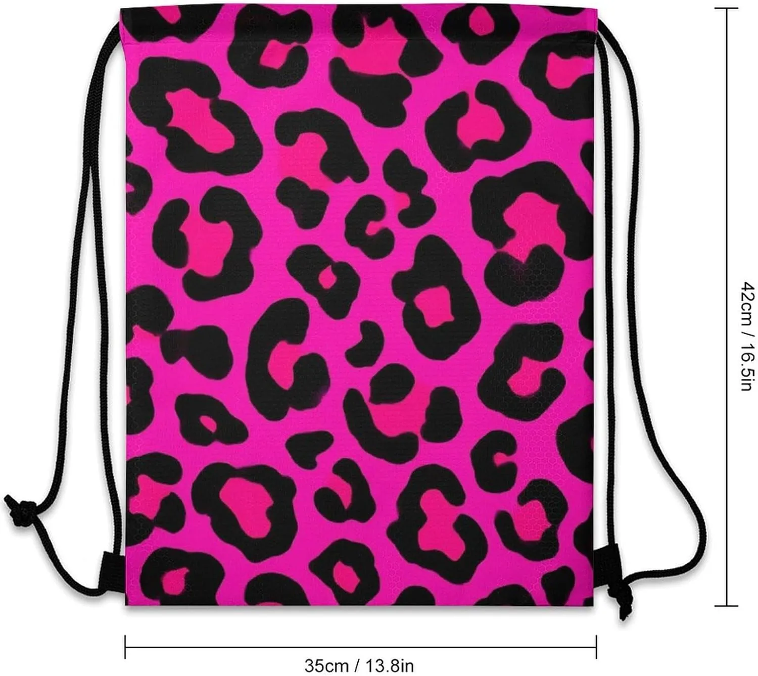 Cool Drawstring Bag for Men Women, Unisex Waterproof Sackpack Bags, Pink Dots Wild Cheetah Leopard Print Lightweight Backpack Shoulder Bag with Strap for Sports