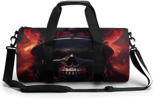Cool Flaming Skull Sports Gym Bag Portable Duffel Bag Travel Workout Bag with Adjustable Strap for Men Women