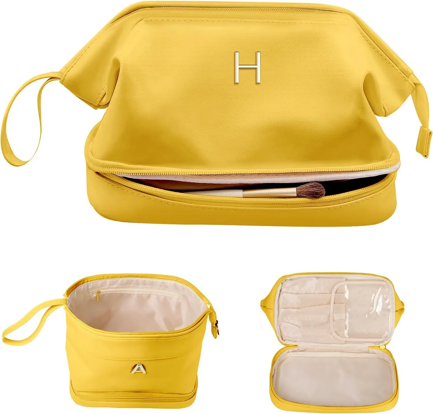 Cool Gifts for Female Friends, Initial Makeup Bag, Travel Gifts, Personalized Bags, Waterproof Double Layer Cosmetic Bag, Large Capacity PU Leather Makeup Bags Letter Travel Toiletry Bag