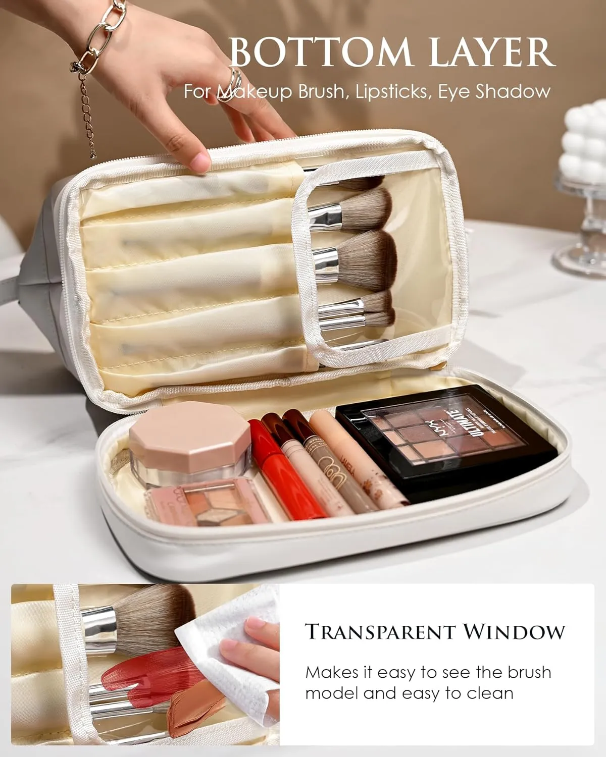 Cool Gifts for Female Friends, Initial Makeup Bag, Travel Gifts, Personalized Bags, Waterproof Double Layer Cosmetic Bag, Large Capacity PU Leather Makeup Bags Letter Travel Toiletry Bag