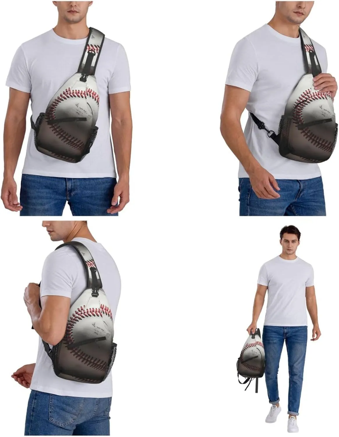 Cool Grey Baseball Sling Bag Backpack For Men Cross Chest Bag Crossbody Shoulder Bag Travel Hiking Daypack