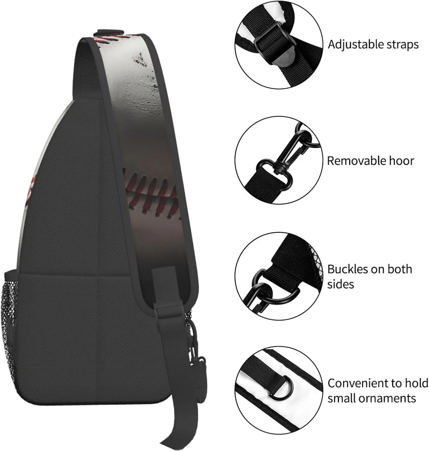Cool Grey Baseball Sling Bag Backpack For Men Cross Chest Bag Crossbody Shoulder Bag Travel Hiking Daypack