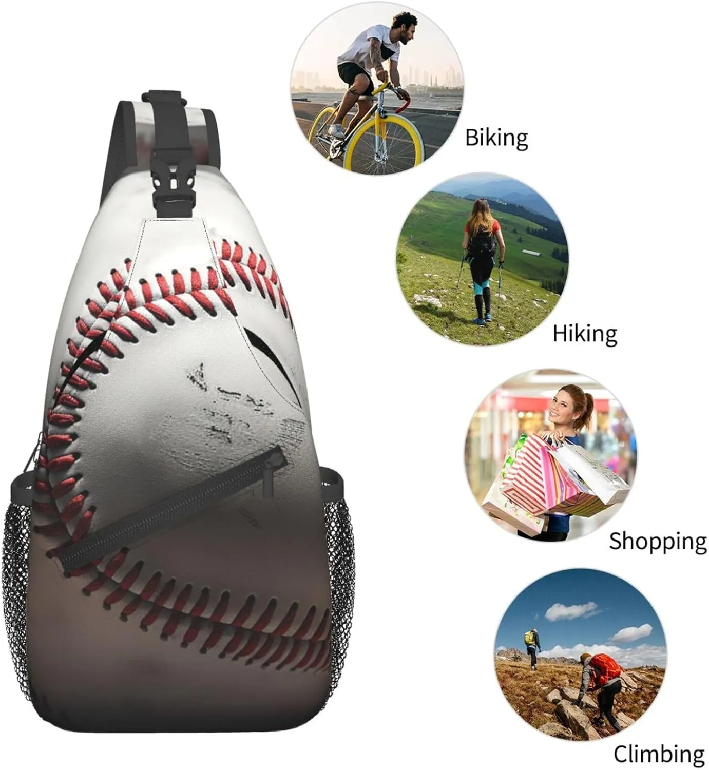 Cool Grey Baseball Sling Bag Backpack For Men Cross Chest Bag Crossbody Shoulder Bag Travel Hiking Daypack