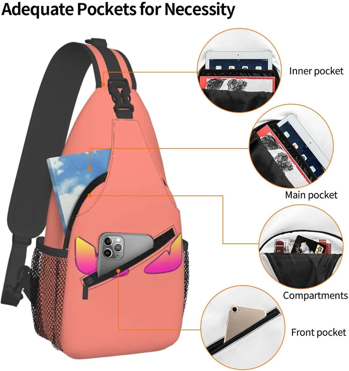 Cool Monsters Eyes Crossbody Bag Cross Chest Bag Adjustable Sling Backpack Sports Gym Shoulder Bags Travel Cycling Daypack Diagonally Casual Rucksack