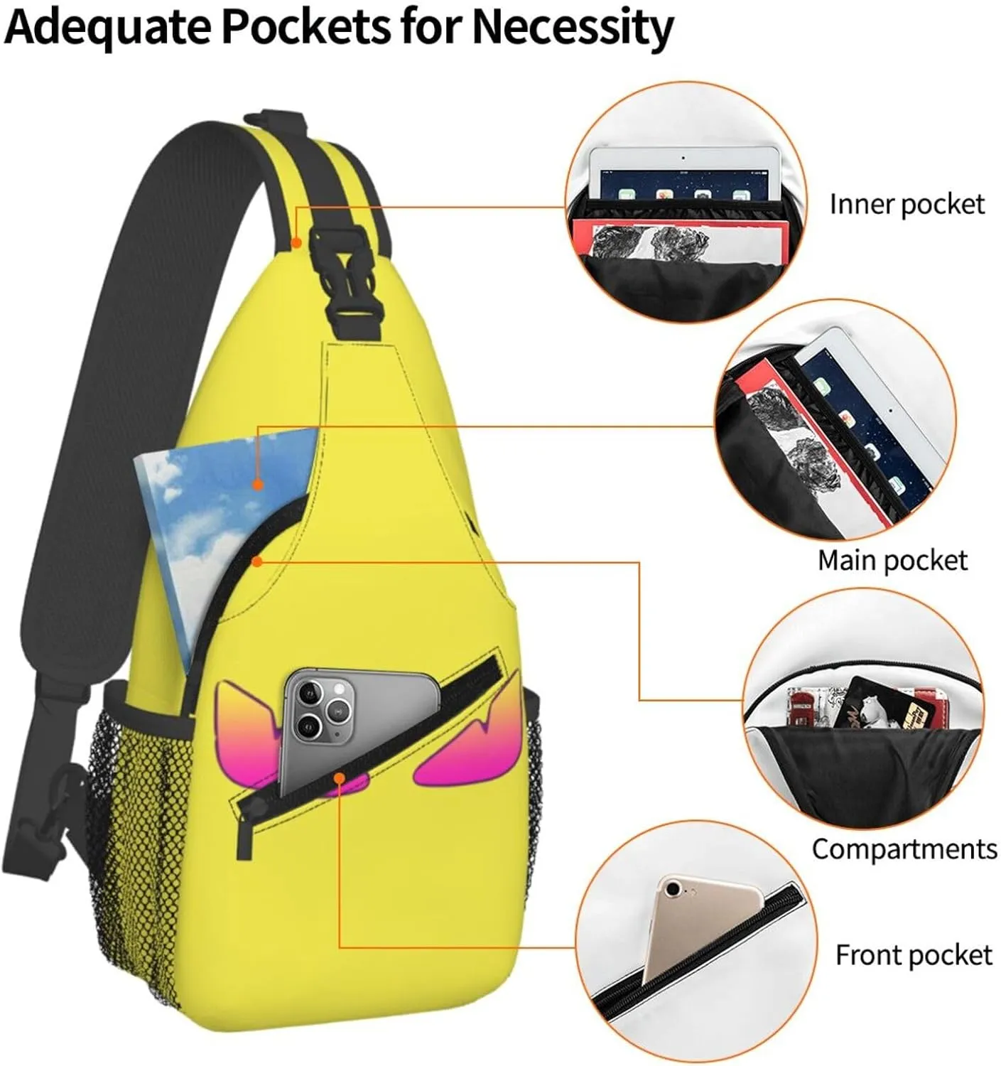 Cool Monsters Eyes Crossbody Bag Cross Chest Bag Adjustable Sling Backpack Sports Gym Shoulder Bags Travel Cycling Daypack Diagonally Casual Rucksack