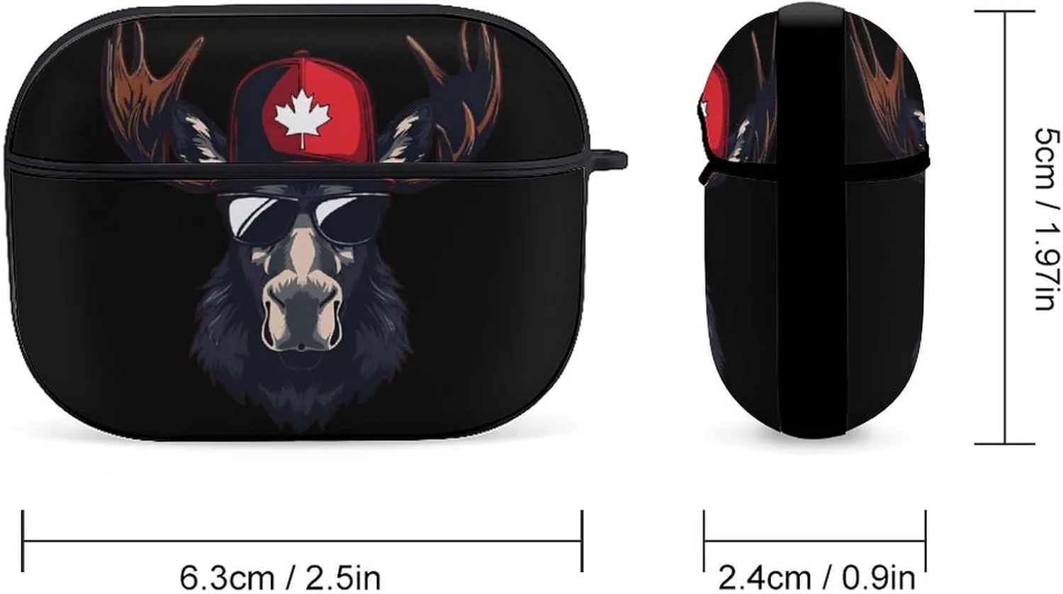 Cool Moose with Canada Flag Hat Funny Hard Case Compatible with Airpods Pro Earbuds Headset Cover Protective Storage Bag for Men Women