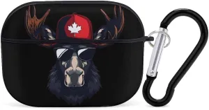 Cool Moose with Canada Flag Hat Funny Hard Case Compatible with Airpods Pro Earbuds Headset Cover Protective Storage Bag for Men Women