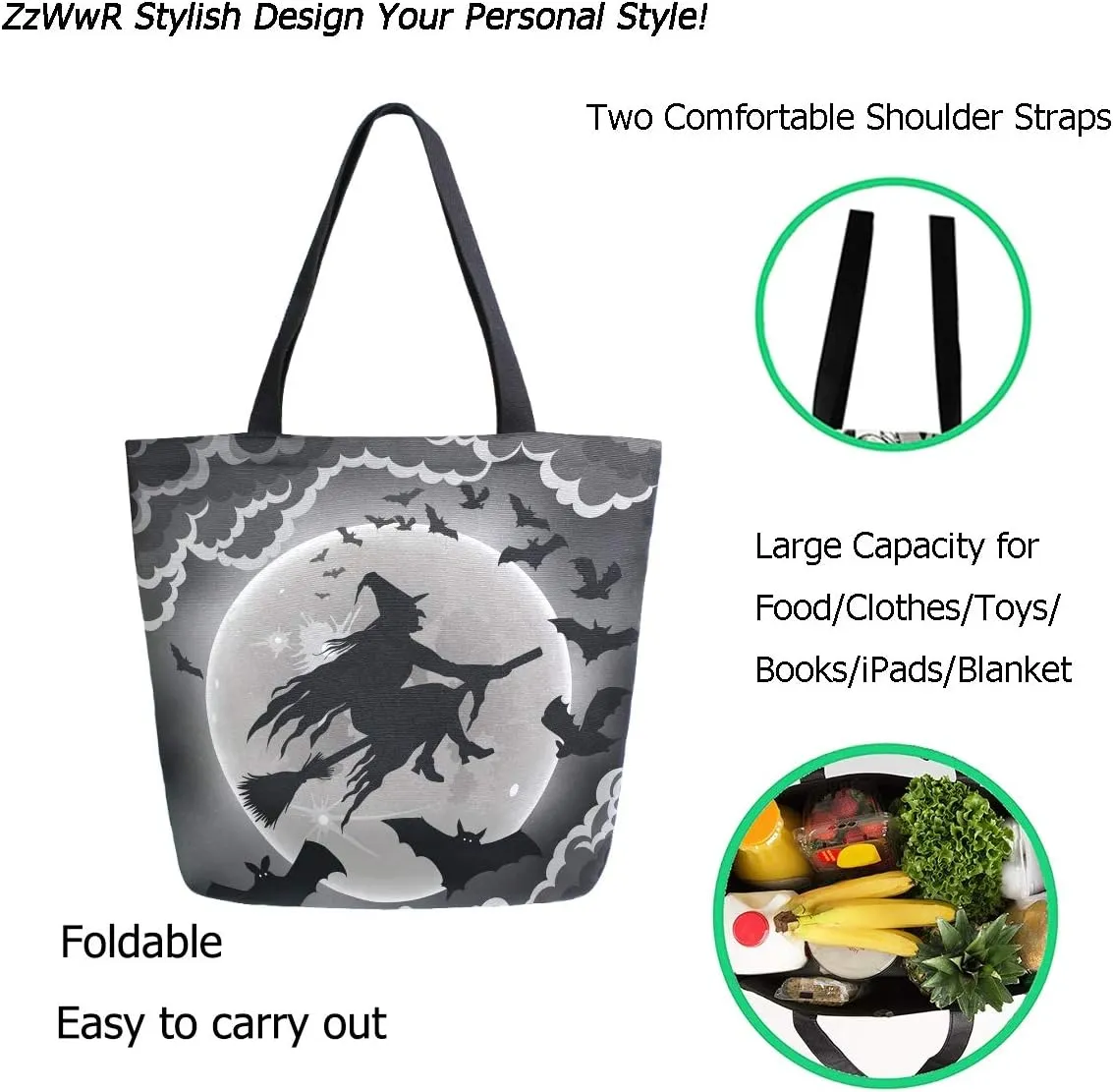 Cool Printed Extra Large Shoulder Tote Bag for Beach Travel Weekender Gym Reusable Grocery Shopping