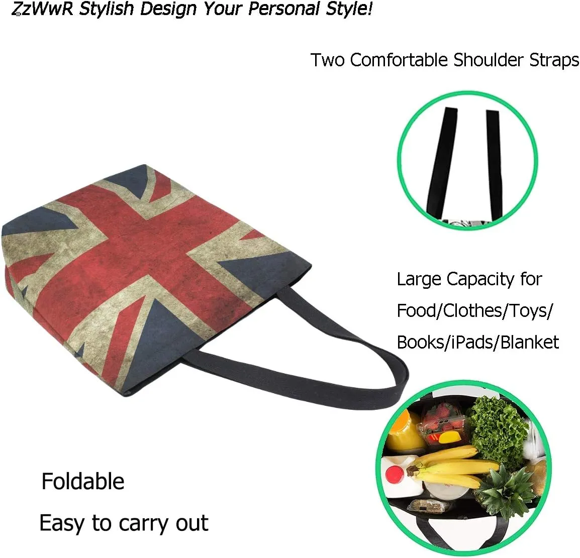 Cool Printed Extra Large Shoulder Tote Bag for Beach Travel Weekender Gym Reusable Grocery Shopping