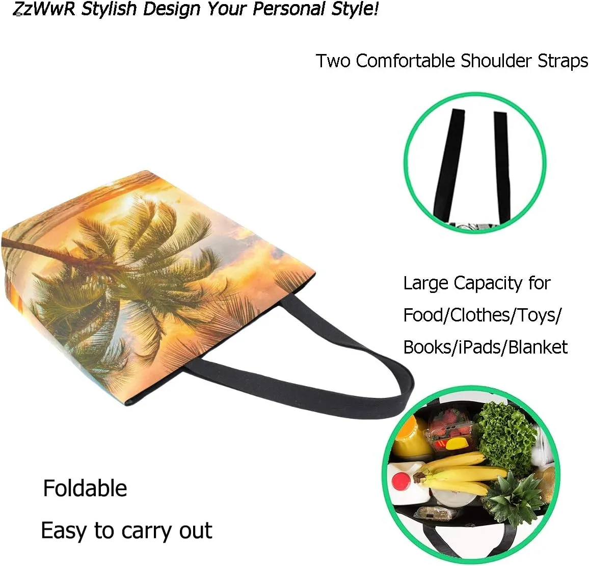 Cool Printed Extra Large Shoulder Tote Bag for Beach Travel Weekender Gym Reusable Grocery Shopping