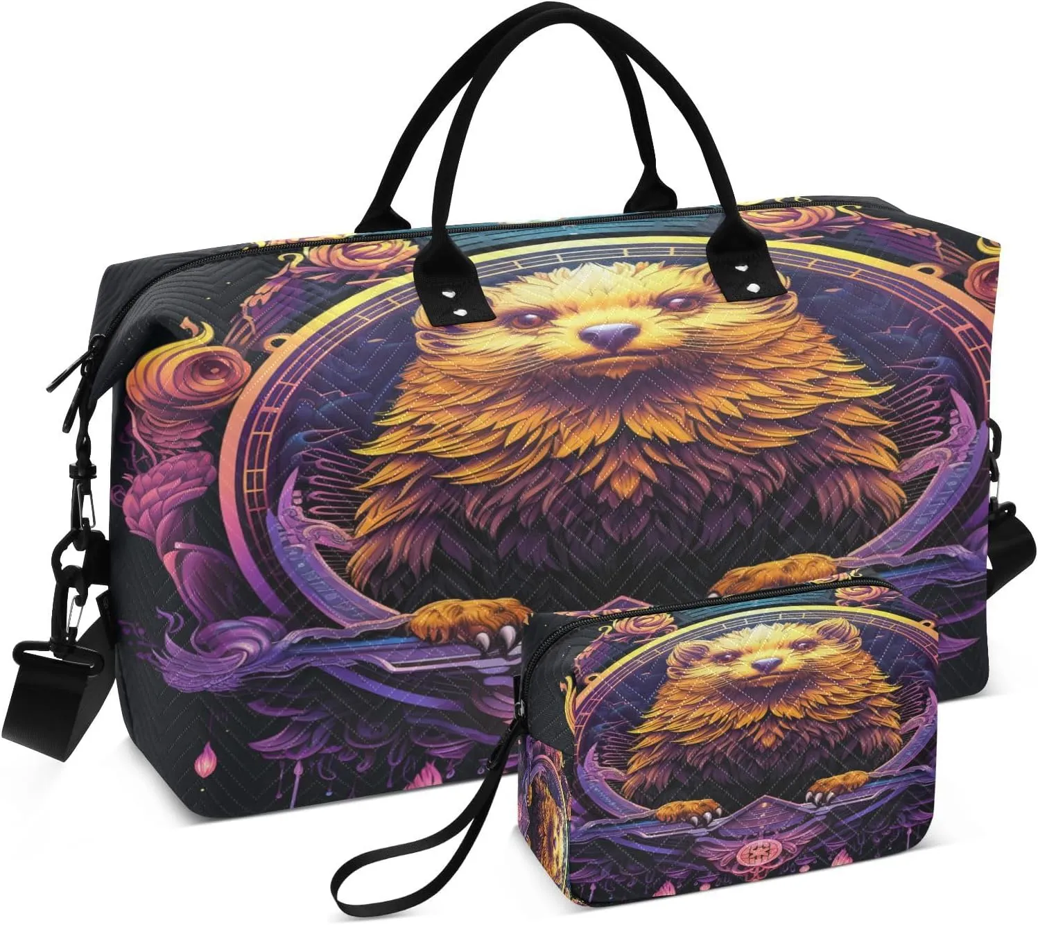 Cool Purple Beaver Travel Duffel Bags Gym Bag Weekender Handbag with Toiletry Bag for Women Girls Men