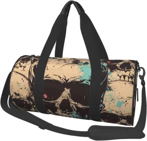 Cool Retro Skull Graphics Printed Sports Gym Bag for Men Women Foldable Duffel Bag Carry On Weekender Bag for Travel Sports