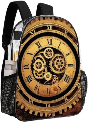 Cool Steampunk Gears Backpack Lightweight Anti-Theft Multipurpose Shoulder Bag Large Capacity Travel Hiking Backpack Transparent Bag