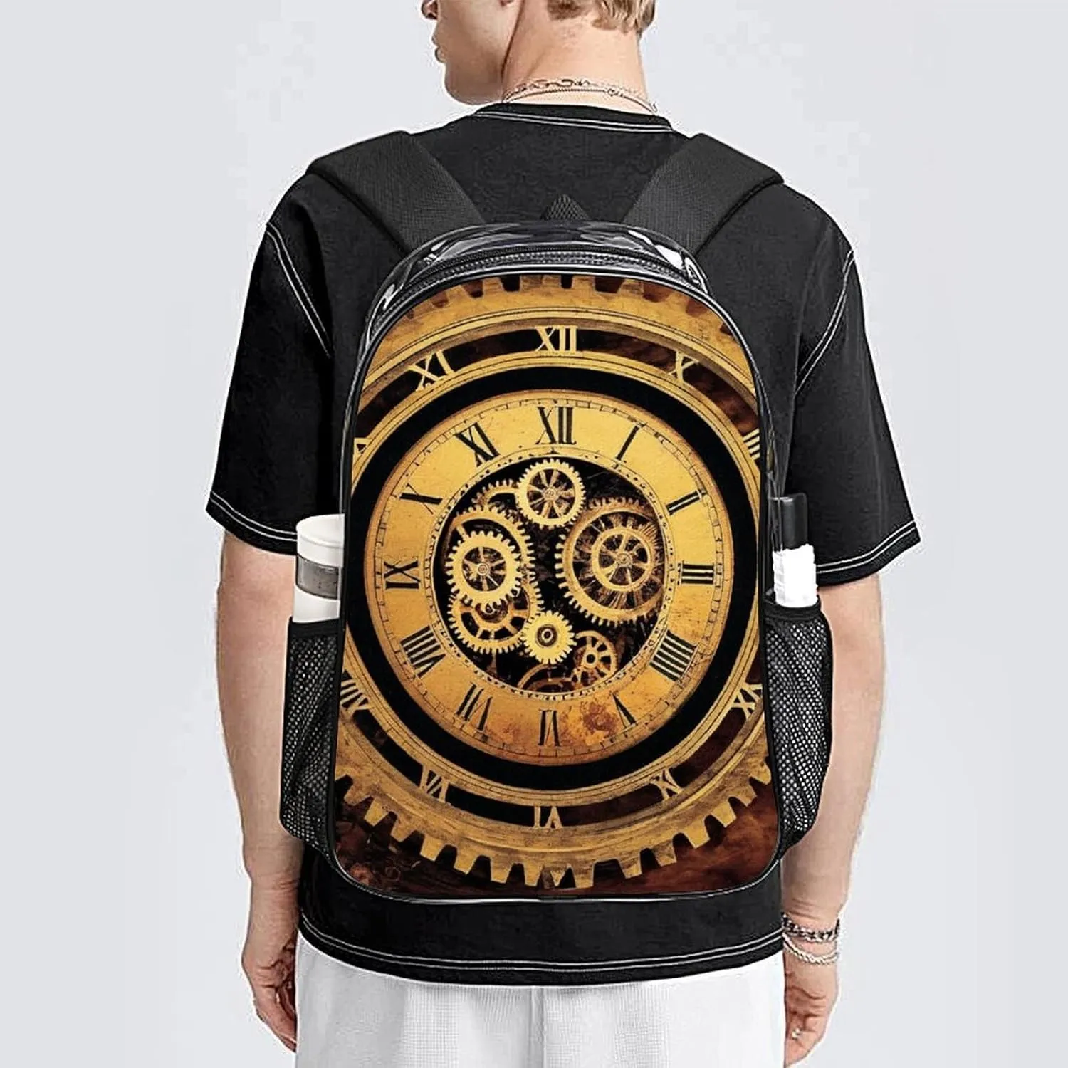 Cool Steampunk Gears Backpack Lightweight Anti-Theft Multipurpose Shoulder Bag Large Capacity Travel Hiking Backpack Transparent Bag
