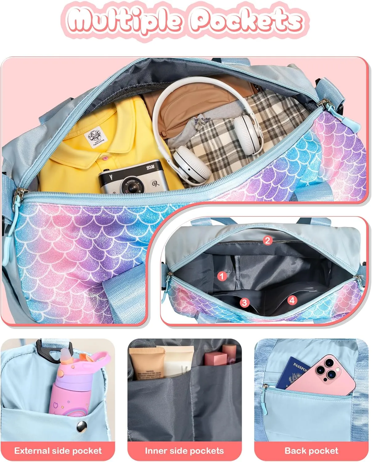 Cool Stuff for Teen-Girl Gym Bag with Shoe Compartment, Kid Personalized Weekender Overnight Bags, Initial Travel Tote with Makeup Pouch, Gift for 7 8 9 10 11 12 Year Old Girls (Letter S)