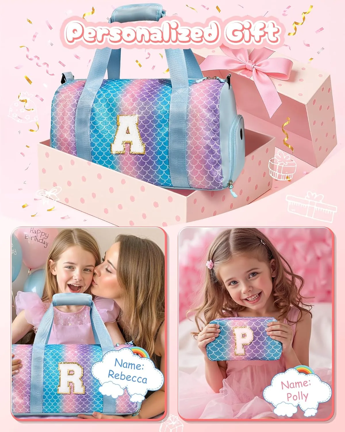 Cool Stuff for Teen-Girl Gym Bag with Shoe Compartment, Kid Personalized Weekender Overnight Bags, Initial Travel Tote with Makeup Pouch, Gift for 7 8 9 10 11 12 Year Old Girls (Letter S)