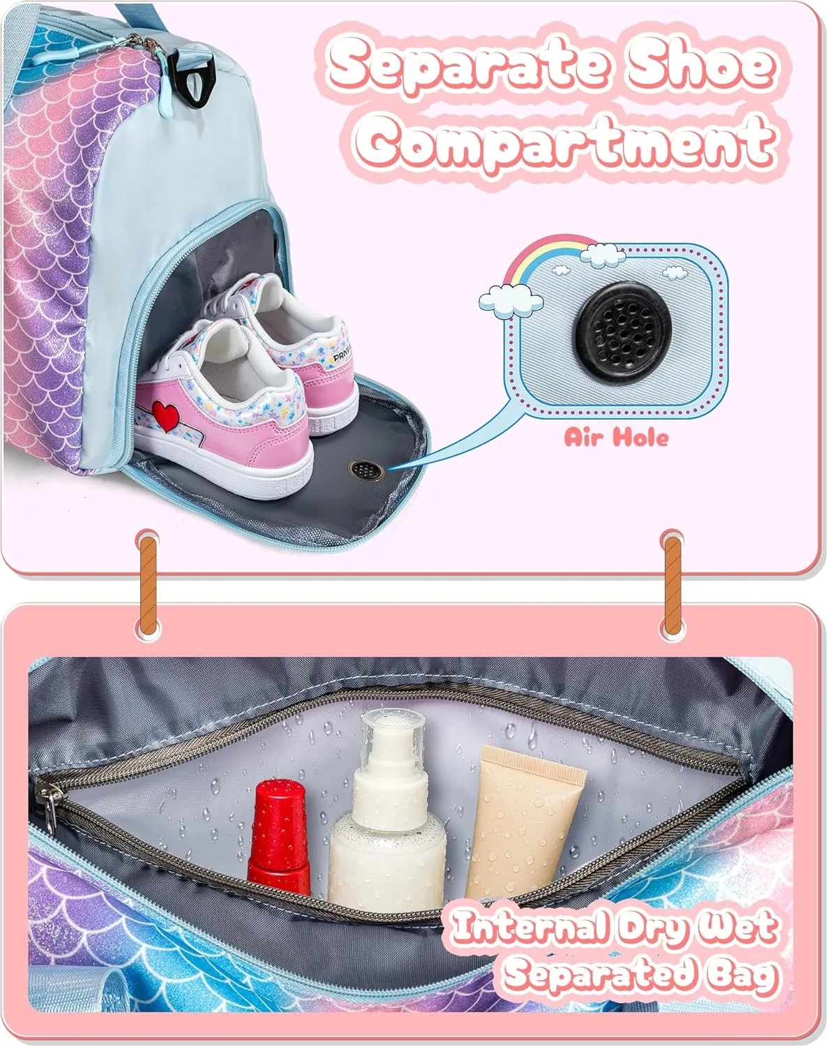 Cool Stuff for Teen-Girl Gym Bag with Shoe Compartment, Kid Personalized Weekender Overnight Bags, Initial Travel Tote with Makeup Pouch, Gift for 7 8 9 10 11 12 Year Old Girls (Letter S)