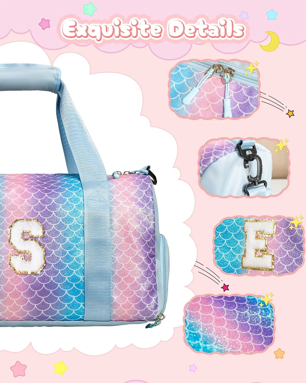 Cool Stuff for Teen-Girl Gym Bag with Shoe Compartment, Kid Personalized Weekender Overnight Bags, Initial Travel Tote with Makeup Pouch, Gift for 7 8 9 10 11 12 Year Old Girls (Letter S)
