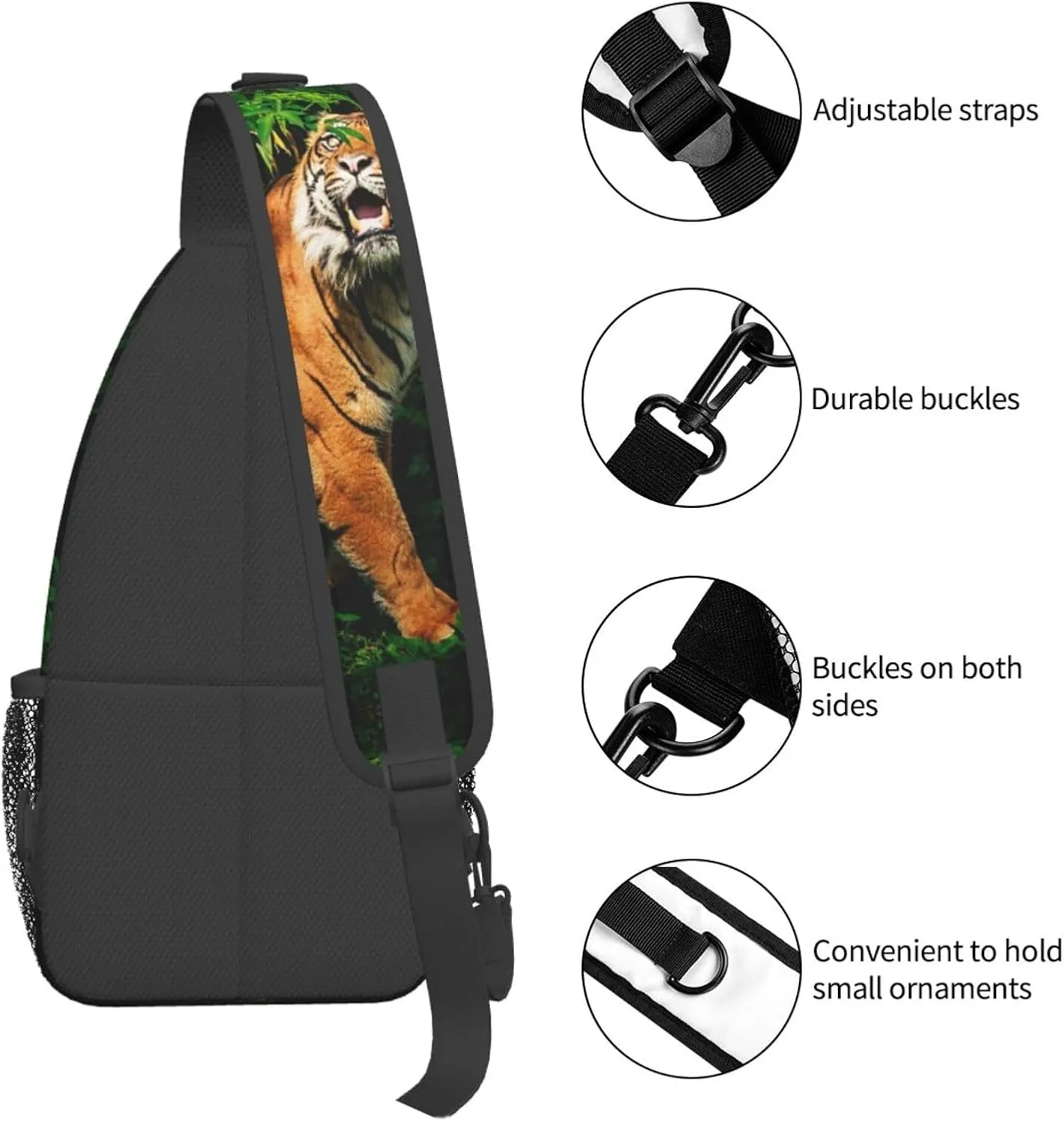 Cool Tiger Sling Bag, Fashion Crossbody Backpack Shoulder Bag Chest Bag for Men Women Outdoor Hiking Travel