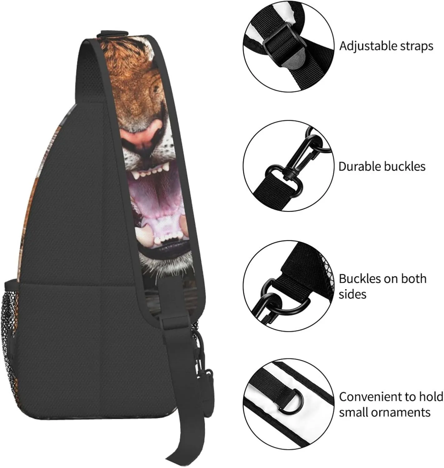 Cool Tiger Sling Bag, Fashion Crossbody Backpack Shoulder Bag Chest Bag for Men Women Outdoor Hiking Travel