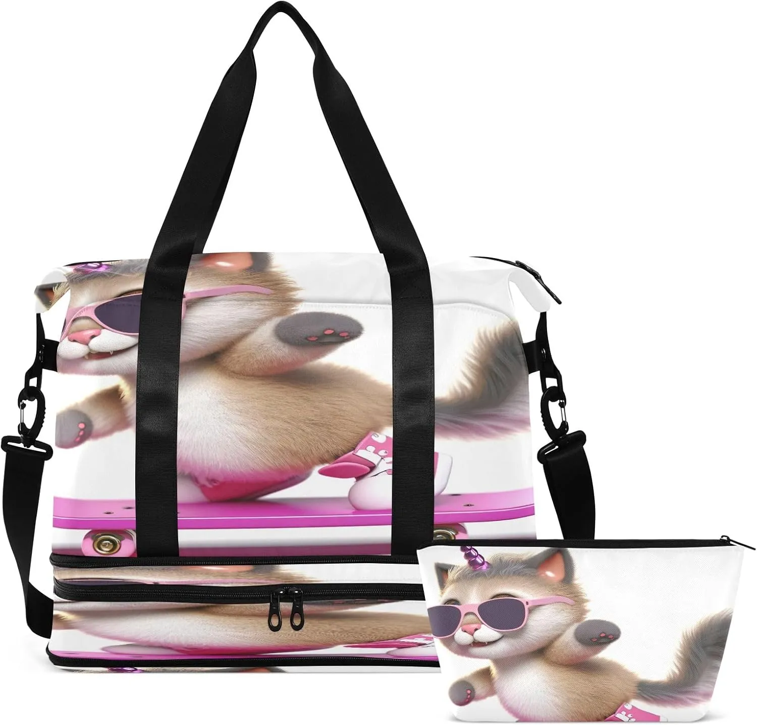 Cool Unicorn Cat Expandable Travel Bags for Women Carry on Airplane with Toiletry Bag Garment Duffel Bag for Men