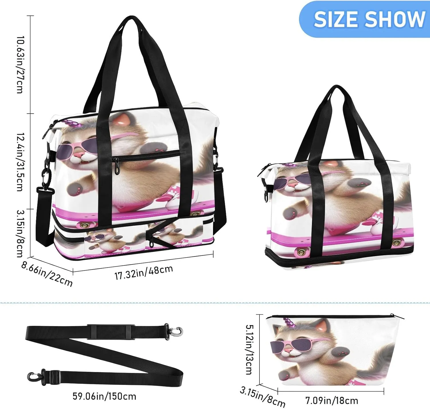 Cool Unicorn Cat Expandable Travel Bags for Women Carry on Airplane with Toiletry Bag Garment Duffel Bag for Men