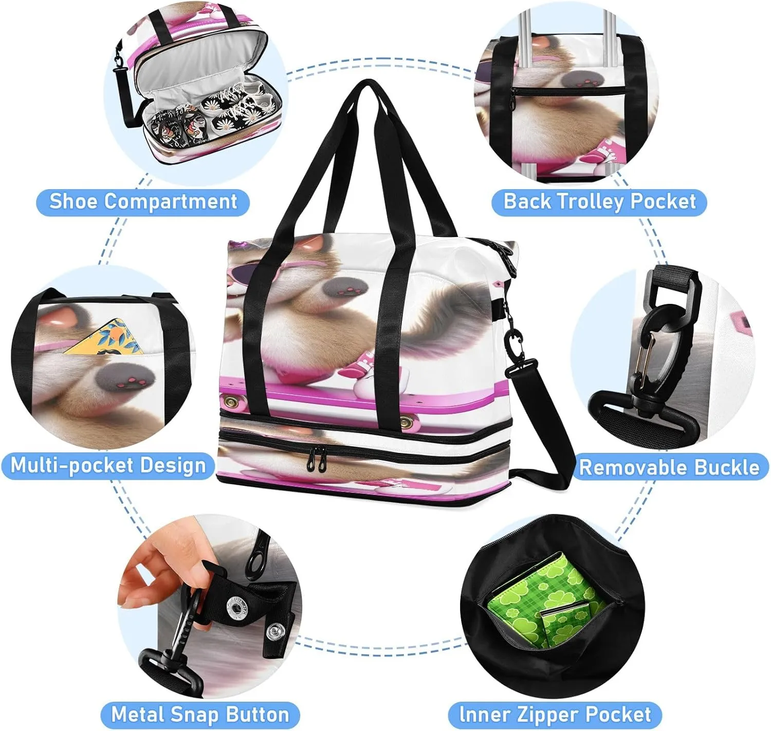 Cool Unicorn Cat Expandable Travel Bags for Women Carry on Airplane with Toiletry Bag Garment Duffel Bag for Men