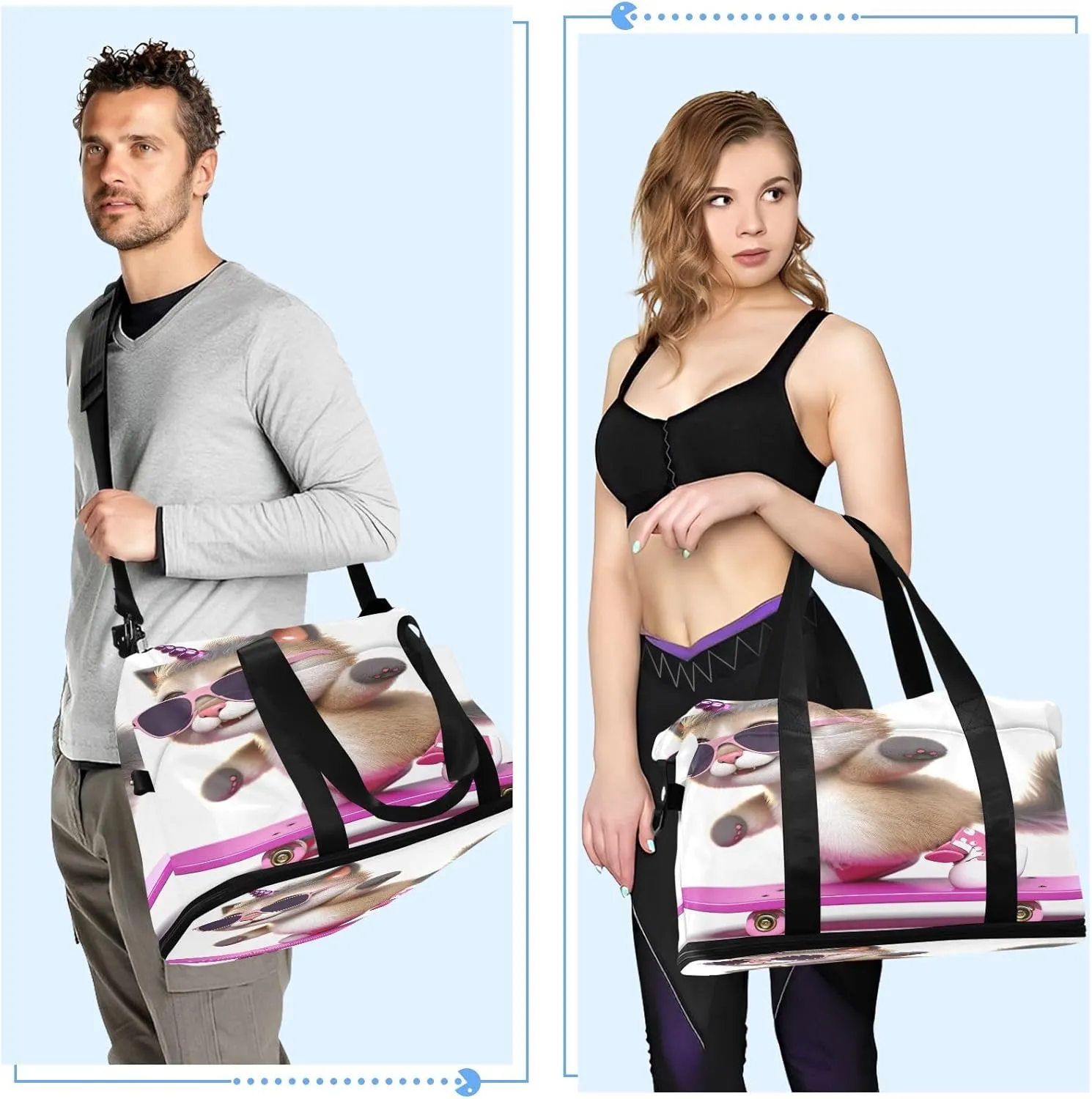 Cool Unicorn Cat Expandable Travel Bags for Women Carry on Airplane with Toiletry Bag Garment Duffel Bag for Men