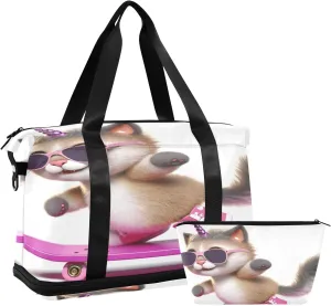 Cool Unicorn Cat Expandable Travel Bags for Women Carry on Airplane with Toiletry Bag Garment Duffel Bag for Men