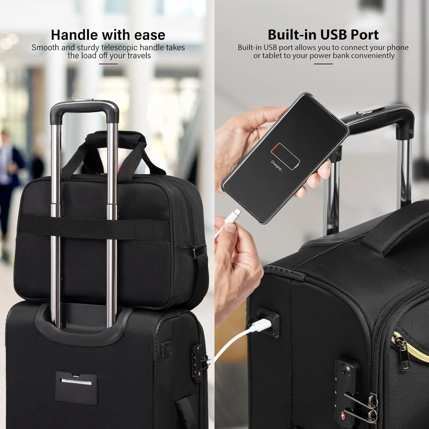 Coolife Luggage Carry On Luggage Suitcase Softside Wheeled Luggage Lightweight Rolling Travel Bag (Champagne Gray, Carry-On 20-Inch)
